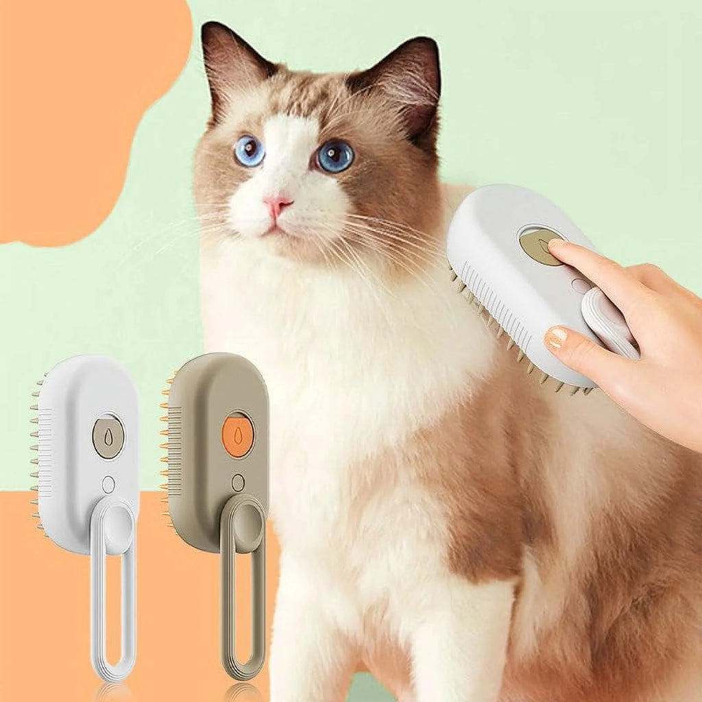 PawFur™ 3-in-1 Pet Steam Brush – Self-Cleaning Grooming & Massage Hair Removal Brush for Cats & Dogs