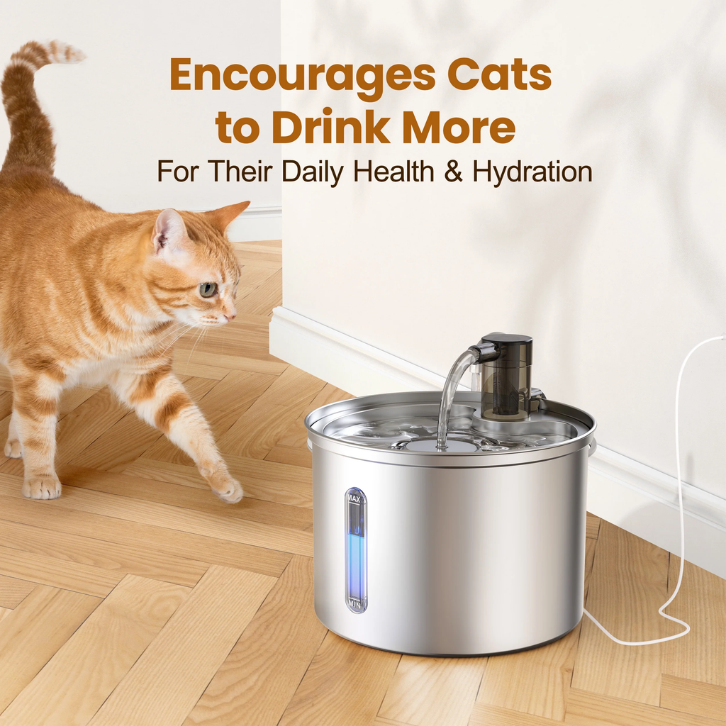 VelvetPaws™ AquaFlow 3L Stainless Steel Cat Water Fountain – Ultra-Quiet Automatic Pet Water Dispenser with Triple Filtration for Indoor Cats & Small Dogs
