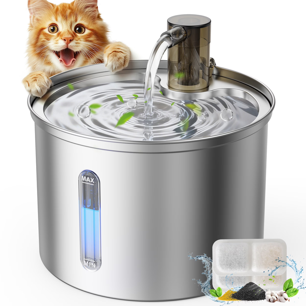 VelvetPaws™ AquaFlow 3L Stainless Steel Cat Water Fountain – Ultra-Quiet Automatic Pet Water Dispenser with Triple Filtration for Indoor Cats & Small Dogs