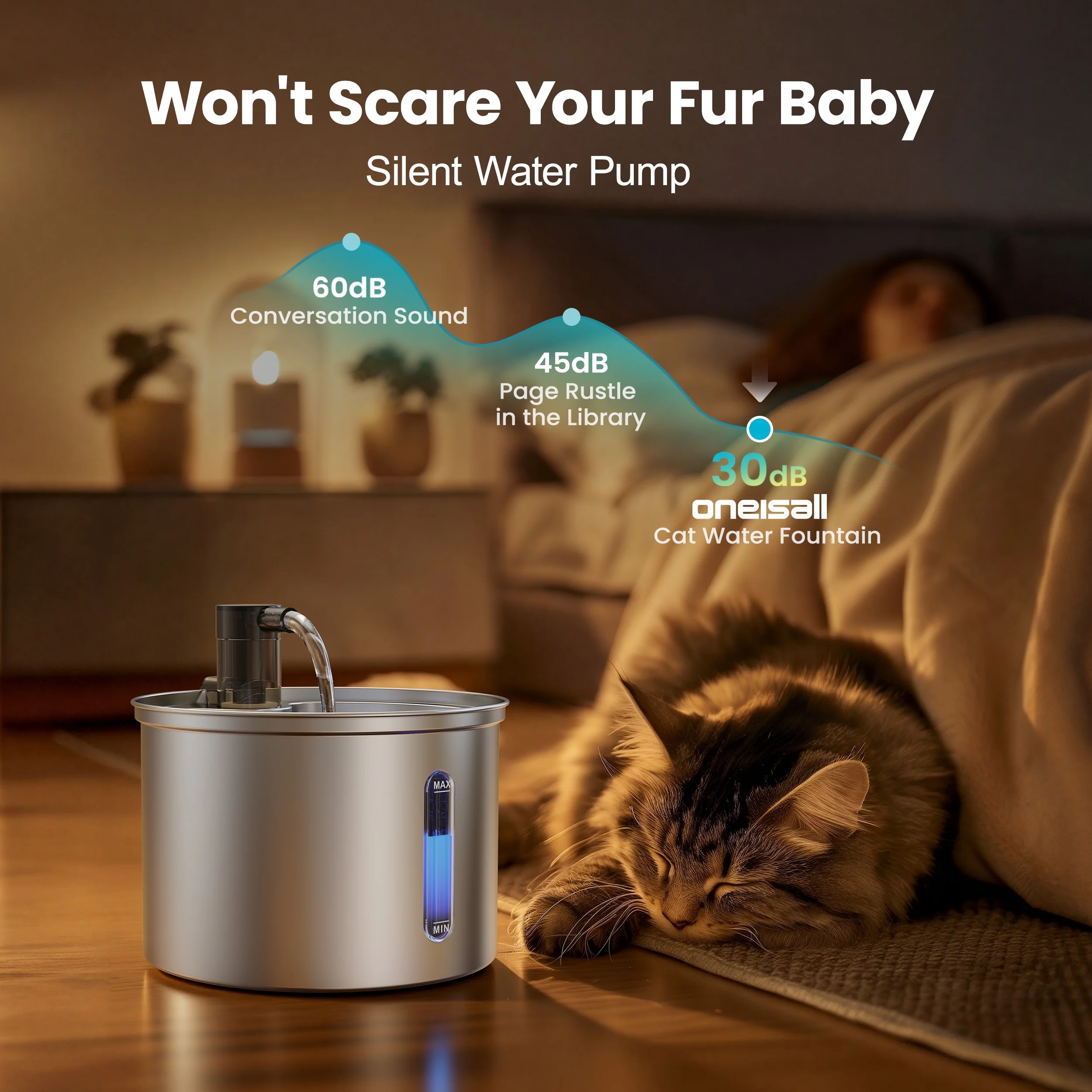 VelvetPaws™ AquaFlow 3L Stainless Steel Cat Water Fountain – Ultra-Quiet Automatic Pet Water Dispenser with Triple Filtration for Indoor Cats & Small Dogs