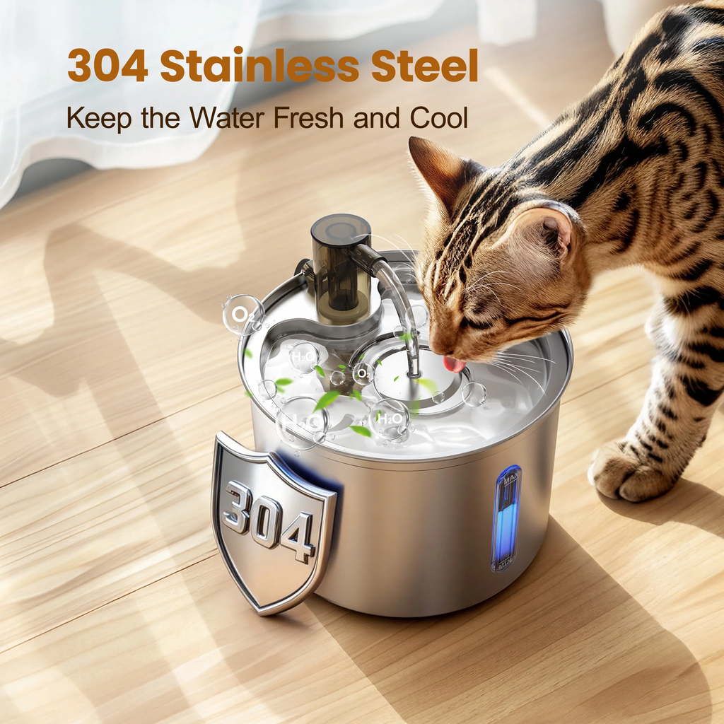 VelvetPaws™ AquaFlow 3L Stainless Steel Cat Water Fountain – Ultra-Quiet Automatic Pet Water Dispenser with Triple Filtration for Indoor Cats & Small Dogs