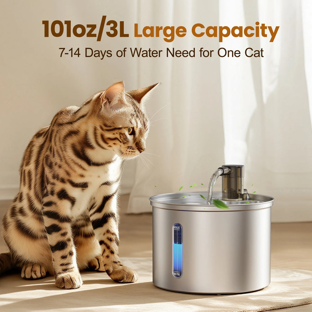 VelvetPaws™ AquaFlow 3L Stainless Steel Cat Water Fountain – Ultra-Quiet Automatic Pet Water Dispenser with Triple Filtration for Indoor Cats & Small Dogs
